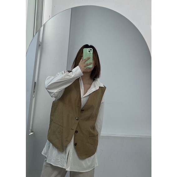 Áo gile nữ hàn quốc vintage vải nhung hai lớp lót dù thời trang retro