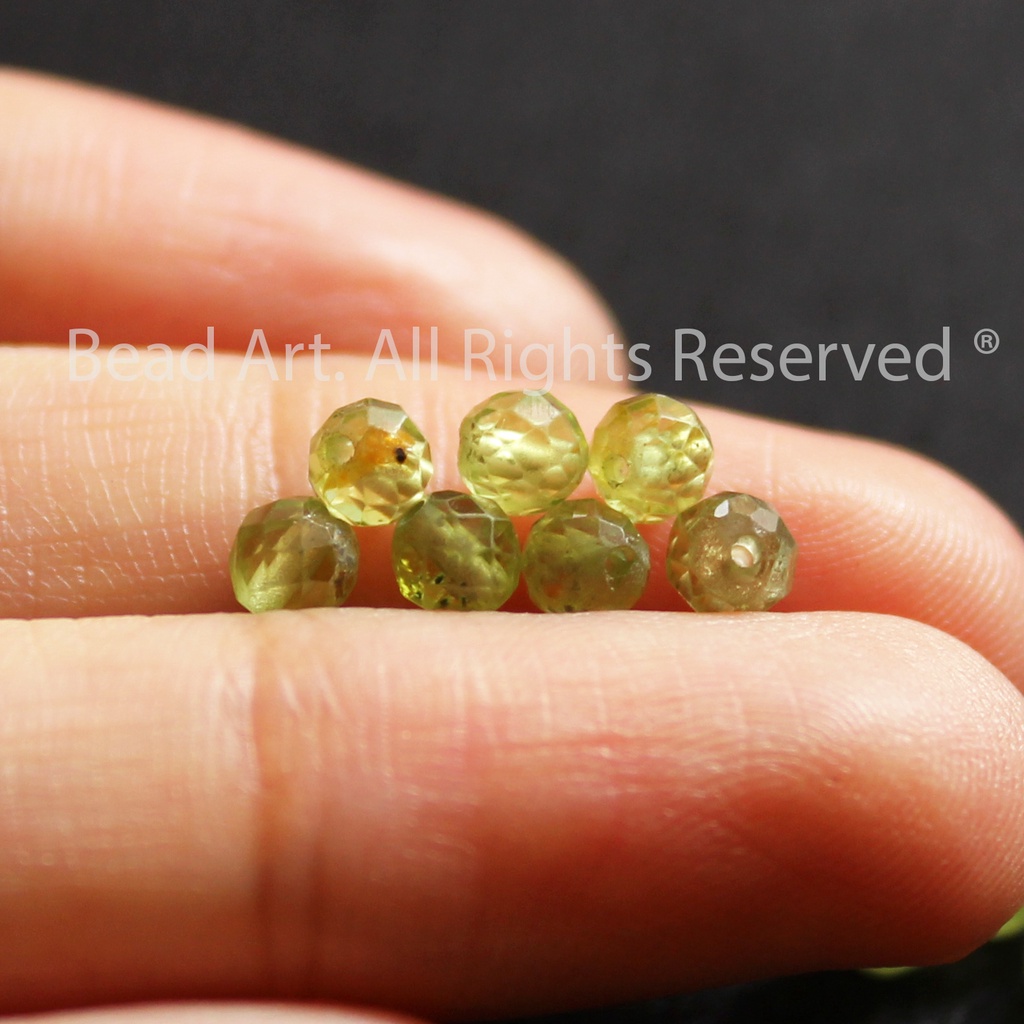 3.5MM Đá Peridot Xanh Lá  Giác Cắt, Mộc, Hoả, Đá Phối Vòng Tay Phong Thuỷ, Chuỗi Hạt S30