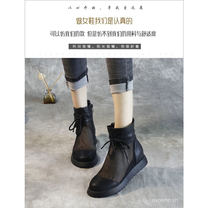 Women's Boots Summer New Hollow out Leather Sandal Boots Mesh Dr. Martens Boots Closed Toe Sandals High Top Height Increasing Insole Women's Shoes