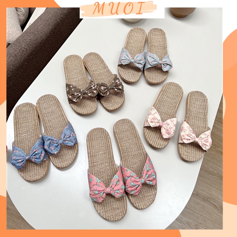 Dép cói nữ dép nữ cói nơ bông nhỏ dễ thương thích hợp đi biển dạo phố đi trong nhà cực mềm cực nhẹ thoải mái DC06 MUOI