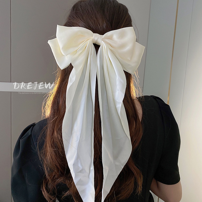 DREJEW Kẹp Tóc Nơ Vải Tua Rua Phong Cách Cổ Điển Thời Trang Cho Nữ