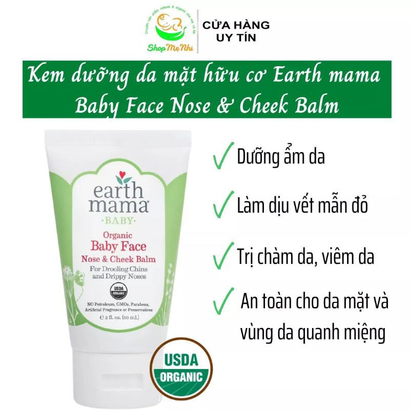 [USDA] Kem dưỡng ẩm đa năng hữu cơ cho trẻ sơ sinh – Earth mama baby face nose and cheek balm.