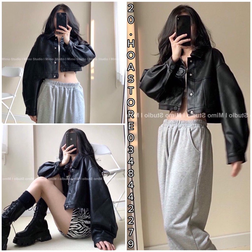 Áo Khoác Da CropTop - Áo Khoác Da Nữ Crt Cổ Vest - Croptop Da Trơn Màu Đen Túi Hộp OverSize Ulzzang