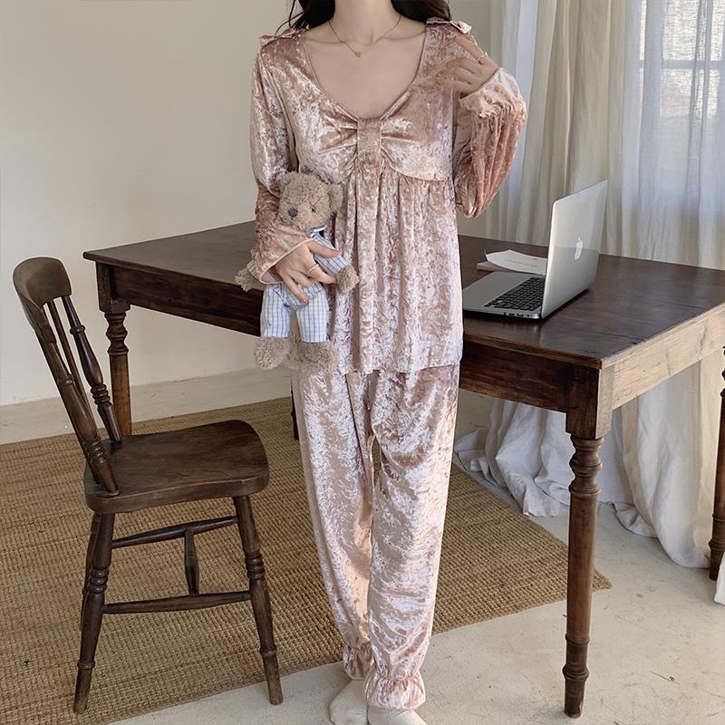 Bộ ngủ nữ nỉ bông dài tay thu đông mặc nhà đồ bộ ngủ Chất Nhung chất nỉ nhung dày ấm cực xinh La121