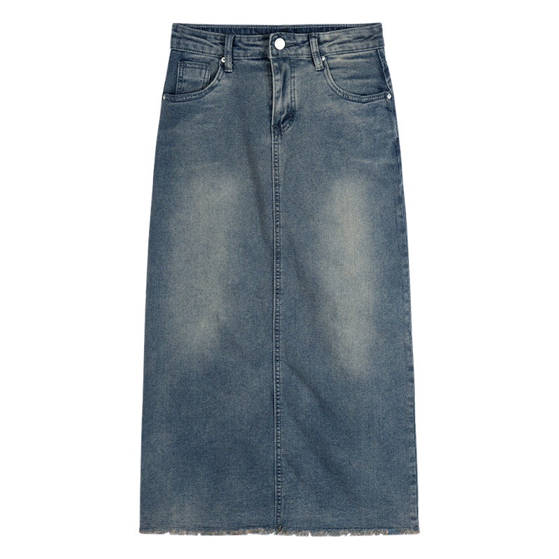 ◎♂Chân Váy Jeans Dài Lưng Cao Phong Cách Retro Cho Nữ