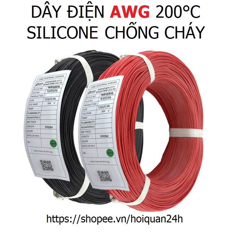 Dây điện AWG Silicone dẻo chịu nhiệt 200°C chống cháy