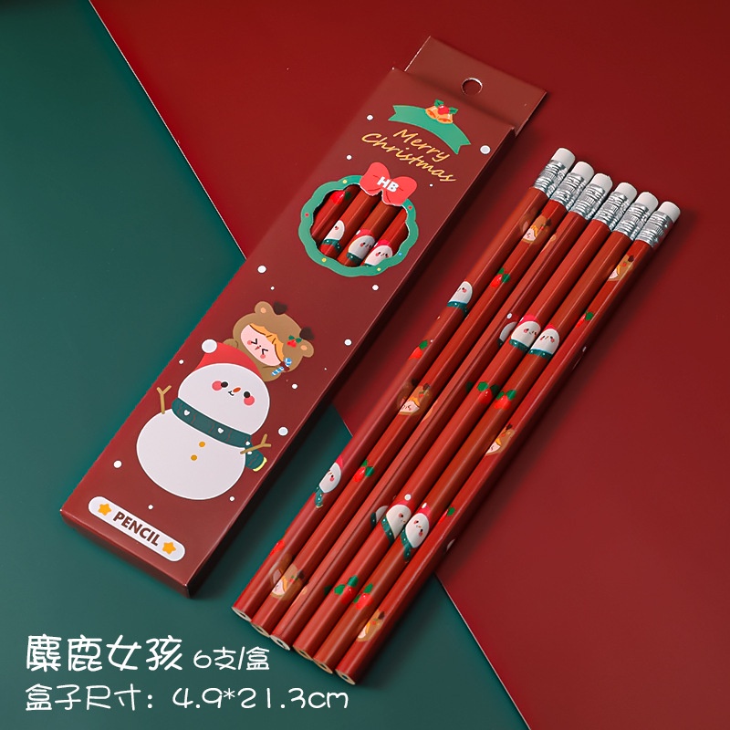 Set 6 bút chì kèm hộp đựng họa tiết giáng sinh dễ thương