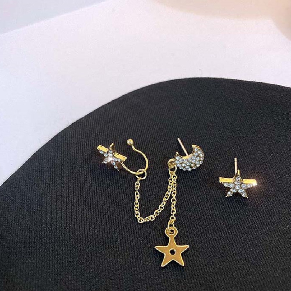 Thời Trang Set Khuyên Tai Hình Trăng Sao Đính Đá Pha Lê