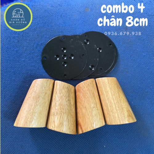 Combo 4 chân gỗ dài 8cm ,dùng làm chân ghế sofa,chân tủ....Đặc biệt tặng kèm pad sắt để gắn chân gỗ