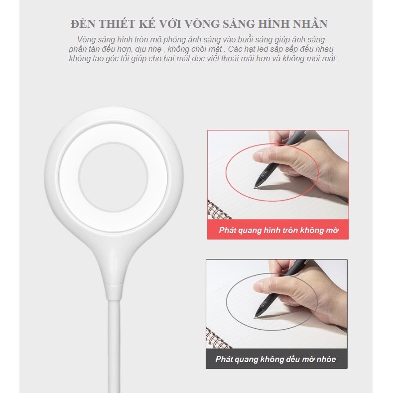 Đèn Kẹp, Đèn Để Bàn Học Tích Điện Cảm Ứng 3 Chế Độ Ánh Sáng