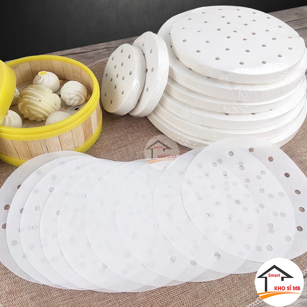 giấy nến làm bánh thấm dầu chống dính đục lỗ dùng cho nồi chiên không dầu sẵn size 21.5 cm Tập 100 tờ
