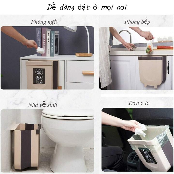 [Mã LIFE20KALL giảm 10% đơn 50K] Thùng rác gấp gọn đa năng thiết kế miệng vuông vắn dễ dàng bỏ rác br00485