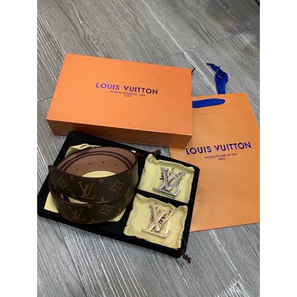 Thắt lưng nam, dây lưng da Louis VT 2 mặt khóa tiện lợi bản đẹp Super Fullbox thẻ bill túi vải túi