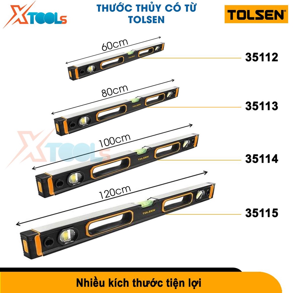 Thước thủy nivo Tolsen kích thước 60-120cm có từ tính, khung nhôm chắc tay đo được 3 góc độ cân bằng[CHÍNH HÃNG][XTOOLS]