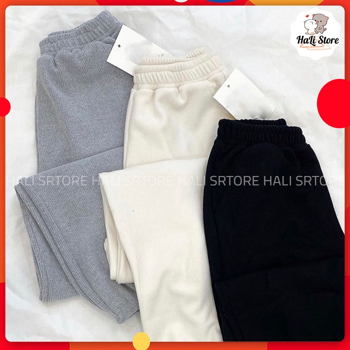Quần nỉ tăm jogger nữ bo chun, quần nỉ tăm ống rộng nữ mặc thu đông