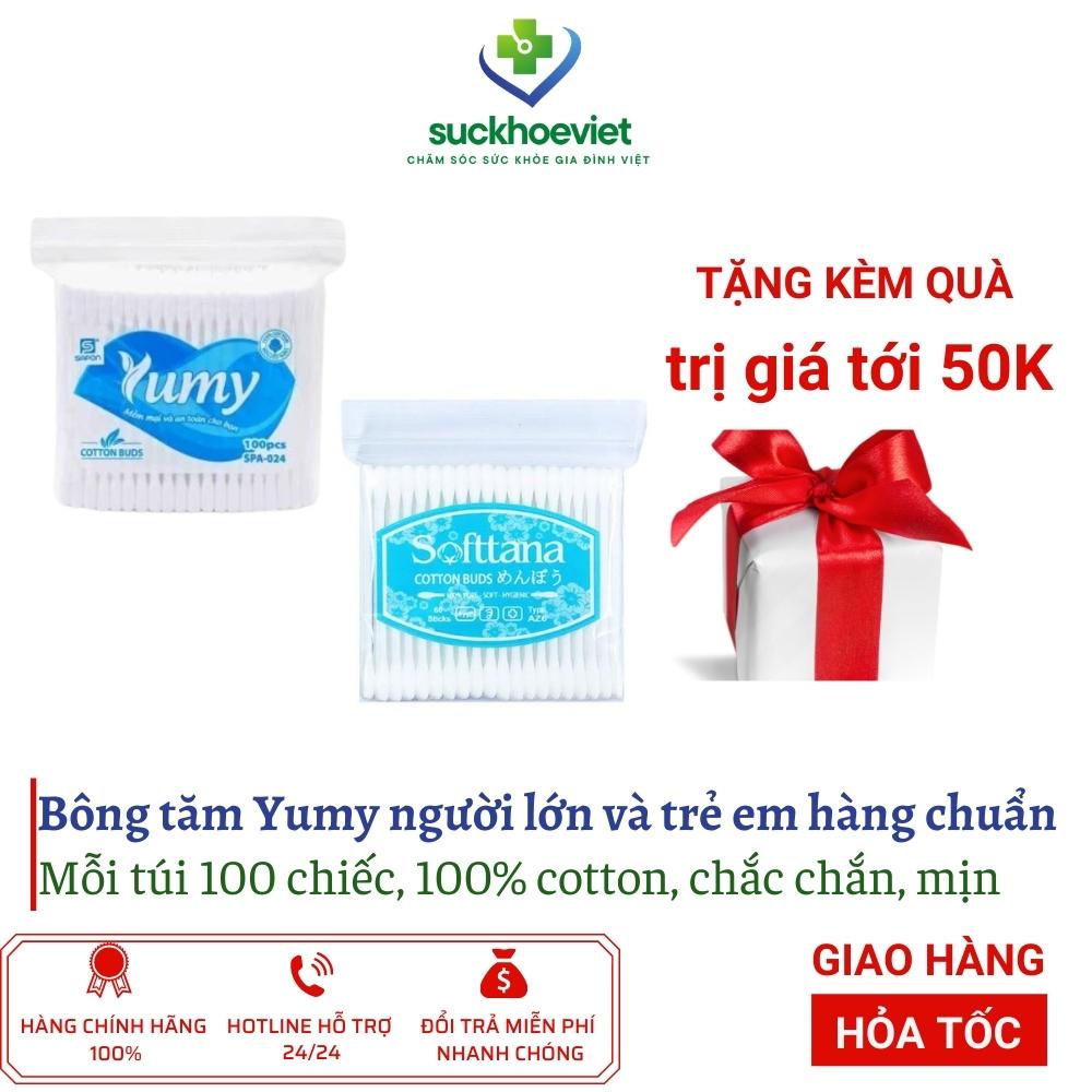 Tăm Bông YUMY Người Lớn Trẻ em Bông Ngoáy Tai 2 Đầu xoắn vệ Sinh Tai Mũi Họng, Tiêu Chuẩn Thụy Sĩ (Túi 100 Que)