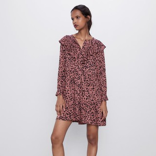 Đầm ZARA đốm beo hồng nhẹ