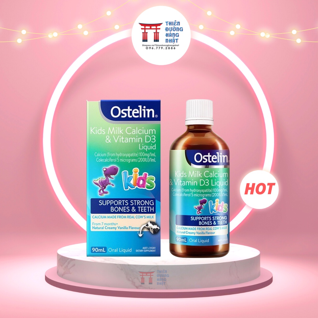 Canxi khủng long Ostelin milk canxi & vitamin d3 liquid ostelin Dạng Nước cho bé từ 7 tháng tuổi 90ml Úc