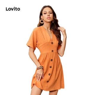 Váy Lovito Có Nút Dây Kéo Trơn Phong Cách Boho L24LD102 (Màu Cam)