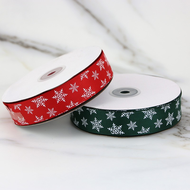 Cuộn Dây Ruy Băng Họa Tiết Bông Tuyết 25mm / 50M Tự Làm Hộp Quà Giáng Sinh