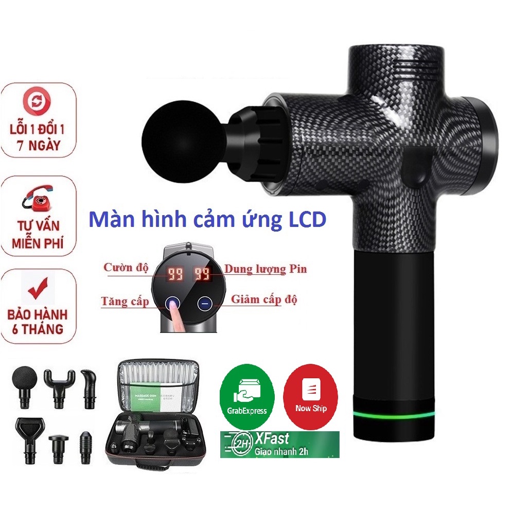 SÚNG, MÁY MASSAGE CẦM TAY CAO CẤP EM009 ĐEN CACBON - 30 Mức độ rung, 6 đầu trị liệu