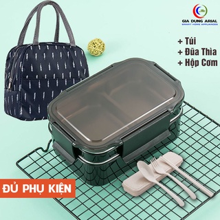 Bộ Combo Hộp Cơm Giữ Nhiệt Văn Phòng Cách Nhiệt 2 Tầng Lõi Inox SUS304 Kèm Phụ Kiện HC04