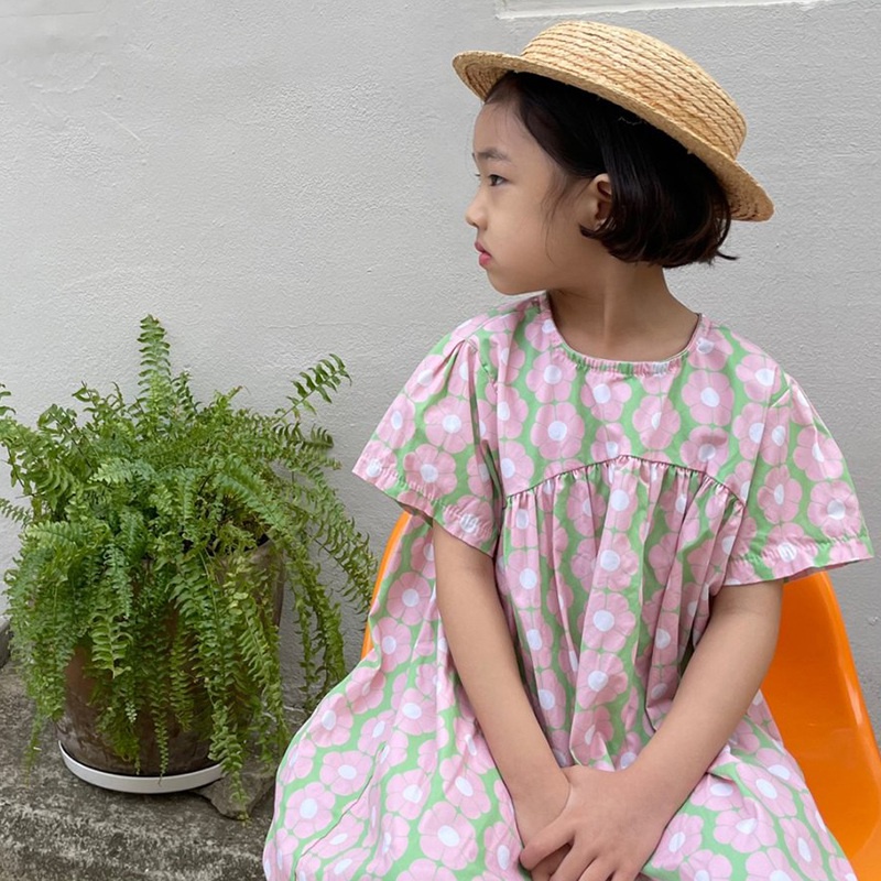 Đầm công chúa form dài cổ tròn in hoa phong cách Hàn Quốc thời trang hè cho bé gái 3-8t