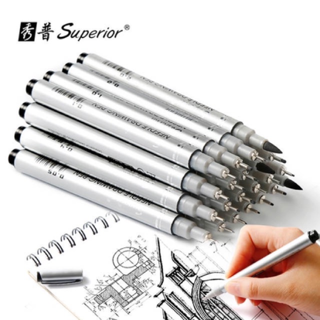 [chính hãng] Bút line kỹ thuật Superior - 10 size ngòi đi nét - có bút mực trắng