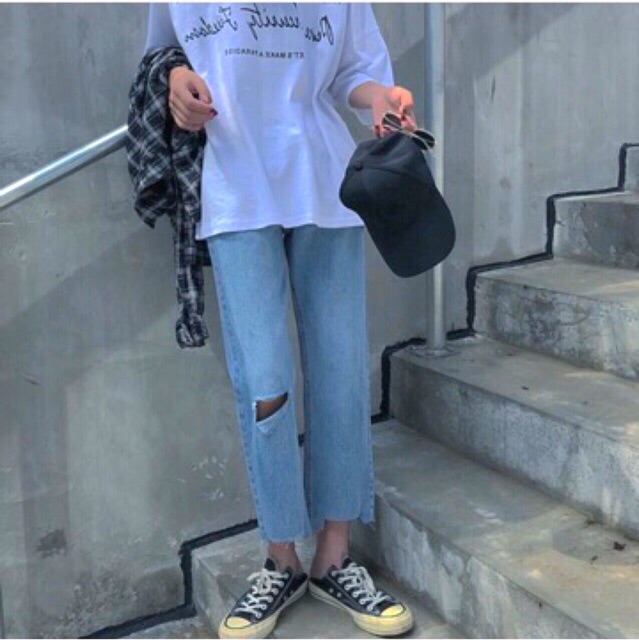 [Đại 30~35]Quần Ống Rộng 9 Tấc Rách 1 Gối Và u 2Lai Đậm/Nhạt TUA LAI-Quần Size Đại Dành Cho Bạn Cần Giấu Khuyết Điểm | BigBuy360 - bigbuy360.vn