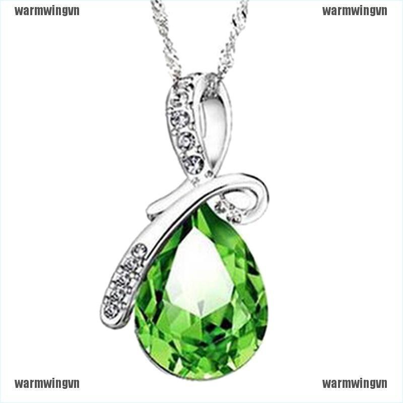 Vòng cổ Mạ Bạc Mặt Hình Giọt Nước Đính Đá Zircon Xanh Thời Trang