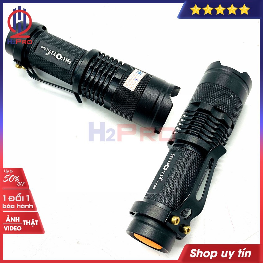 Đèn pin LED siêu sáng mini pin sạc HY-68 H2Pro hàng hãng-cao cấp-ống zoom-200lumen,chống thấm nước 3 chế độ sáng trắng