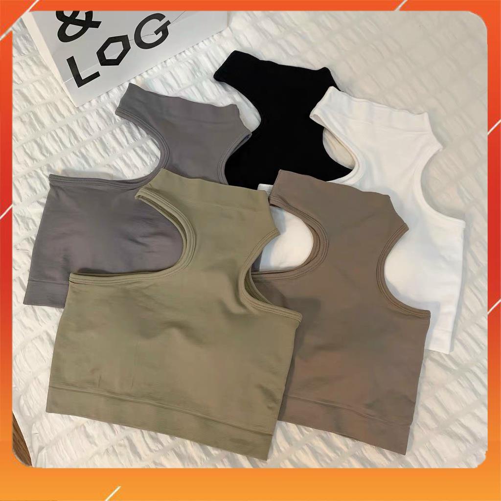 Áo bra cao cổ cotton thô cao cấp co giãn thoải mái, mềm mại thấm hút mồ hôi kiểu dáng sang chảnh hottrend