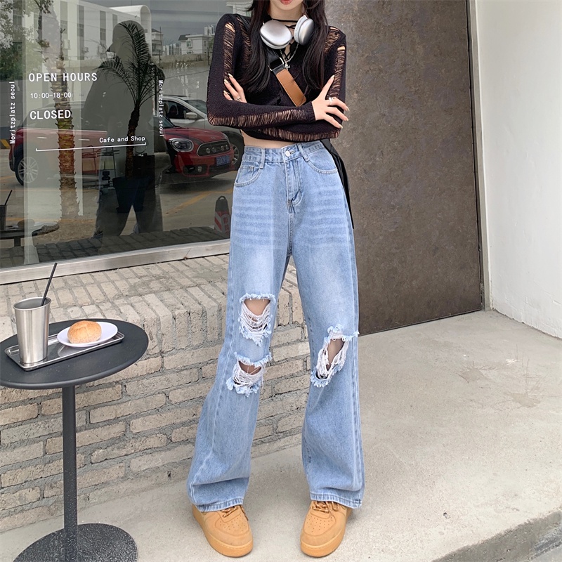 【ZHELIHANGFEI】Quần Jeans Nữ Lưng Cao Dáng Rộng Thời Trang Cá Tính