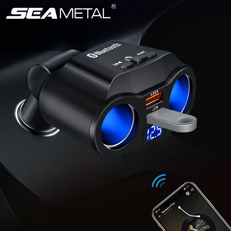 QC3.0 Xe hơi Bật lửa Ổ cắm Bộ chia 12V Bộ sạc trên Xe hơi Tự động USB Thuốc lá Điện thoại Sạc nhanh Bluetooth 5.0 FM
