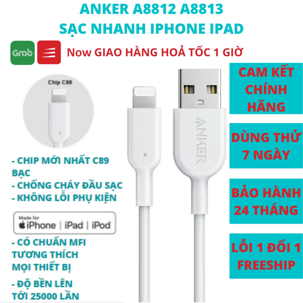 DÂY CÁP SẠC IPHONE IPAD ANKER A8812 A8813 PowerLine III Usb A to Lightning sạc nhanh ip 8 plus x xs 11 12 pro max