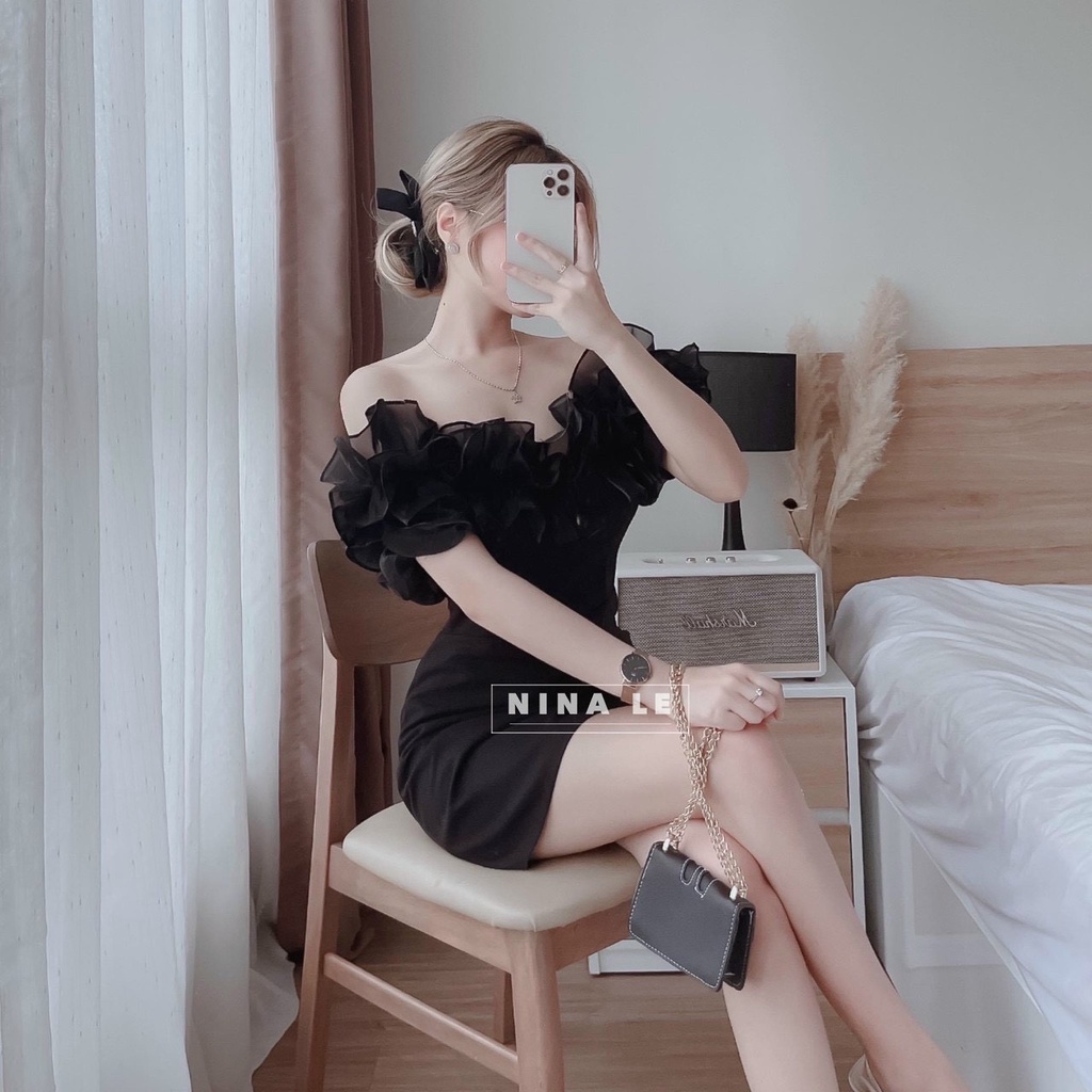 Váy đầm nữ dáng ôm trễ vai bèo tầng dễ thương