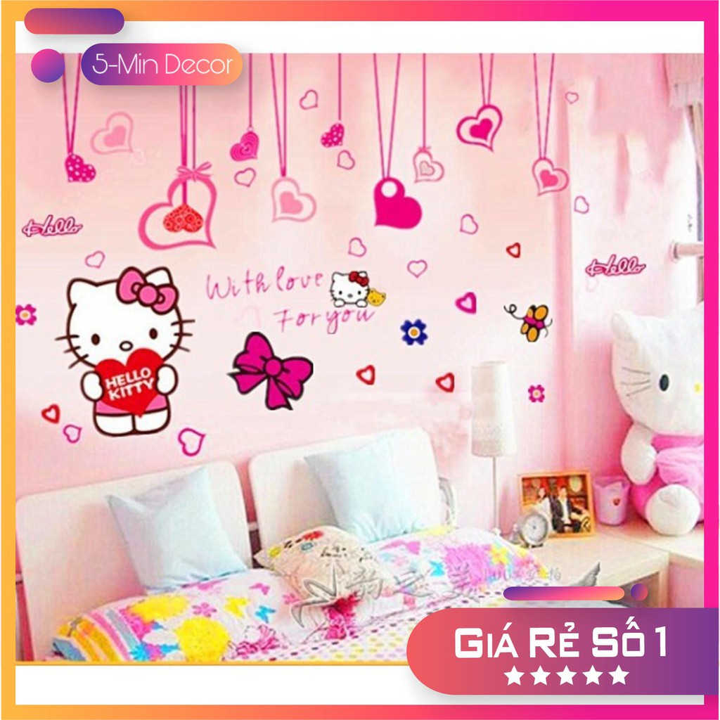 Decal Dán Tường Kitty Trái Tim Hồng