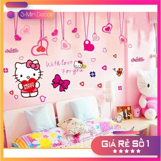 Decal Dán Tường Kitty Trái Tim Hồng