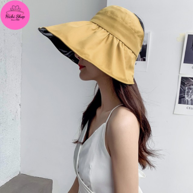Mũ vải nửa đầu, nón chống nắng vành rộng gấp gọn, mũ đi biển rộng vành cho nữ Hichi shop