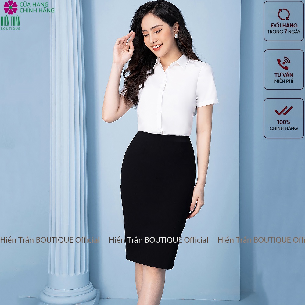 Áo sơ mi nữ tay ngắn form suông màu trắng xanh sơmi cộc thời trang công sở | BigBuy360 - bigbuy360.vn