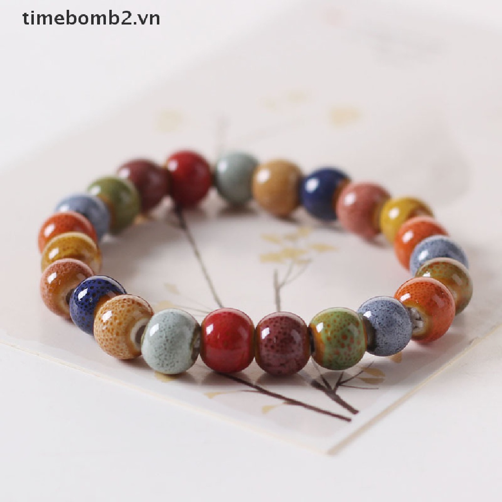 {Thời Trang Mới} 1 Vòng Tay Chuỗi Hạt Gốm Tráng Men Nhiều Màu Sắc Co Giãn Phong Cách Dân Tộc Thích Hợp Làm Quà Tặng