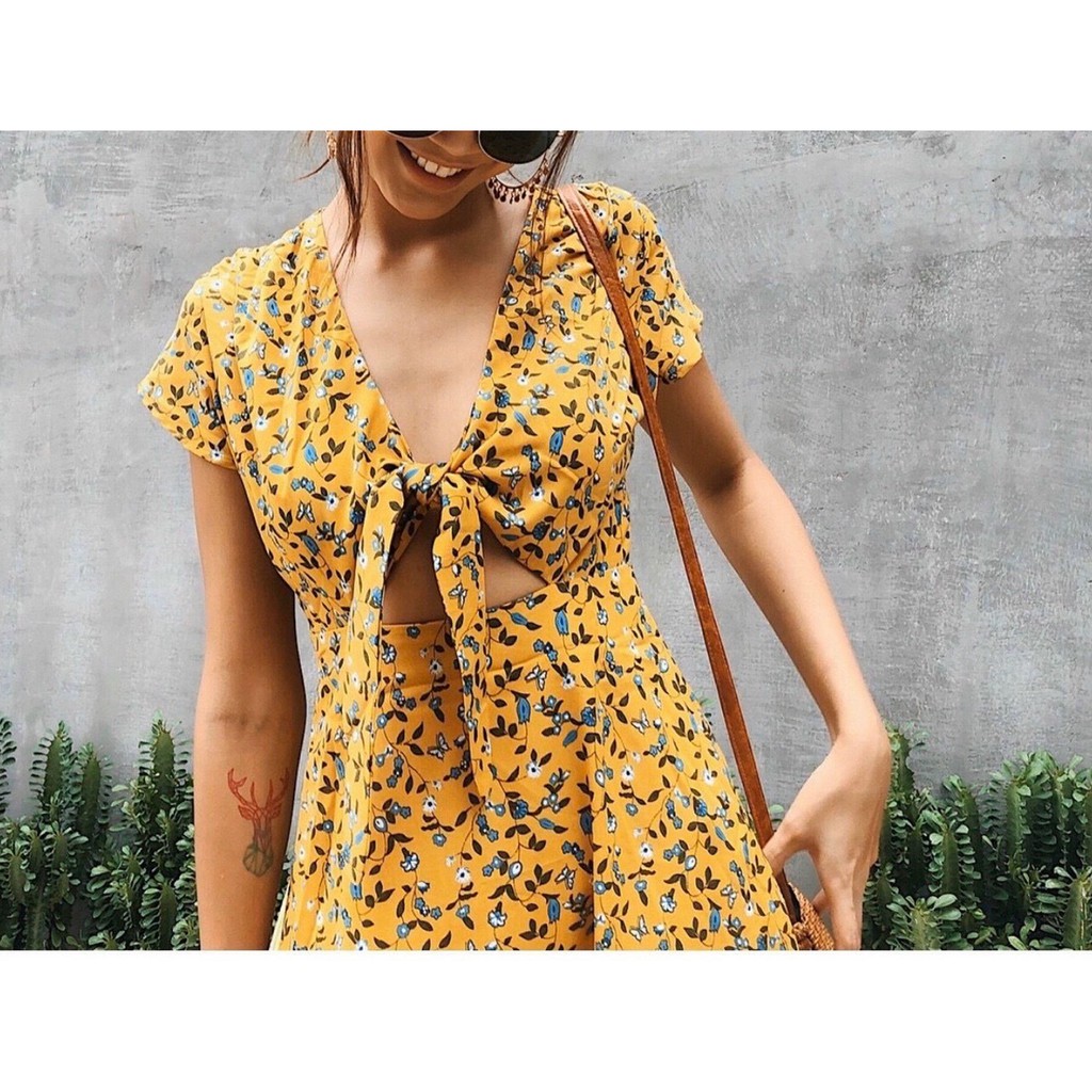 ĐẦM HOA THẮT NƠ NGỰC - 3 MÀU - DA2120