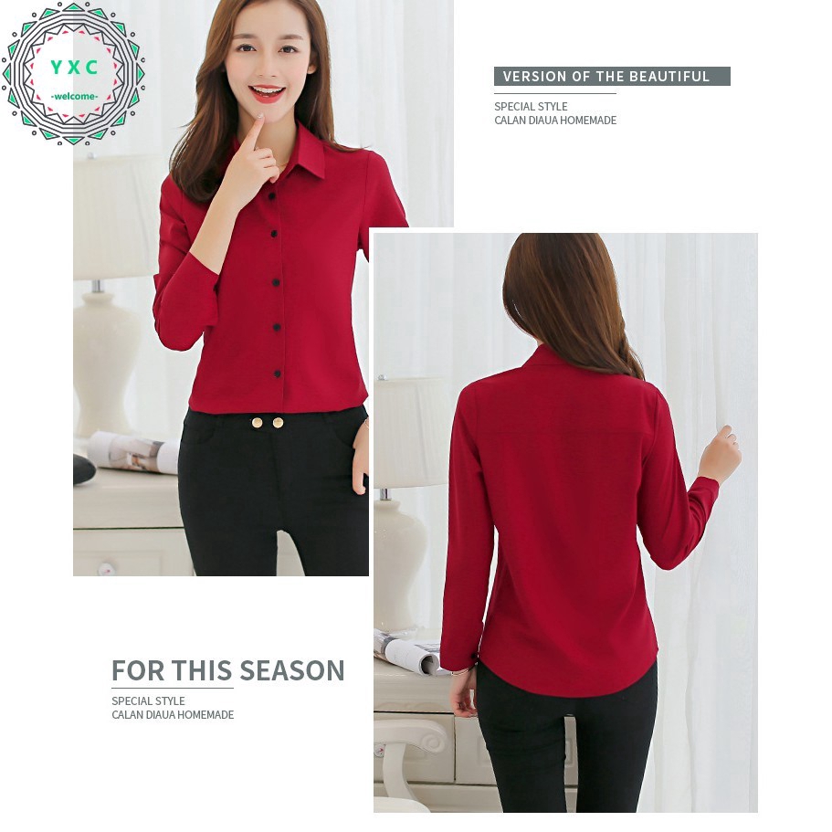 Áo sơ mi công sở dài tay phong cách đơn giản thanh lịch dành cho nữ