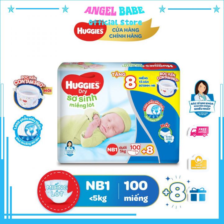 [SIÊU TỐC] Miếng lót Sơ Sinh Huggies NB1 100 miếng &lt;tặng kèm 8 miếng&gt;/NB1 56 miếng