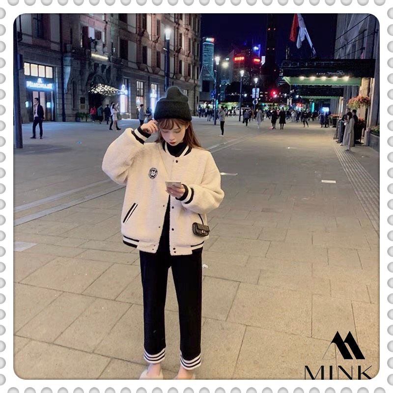 🌸 ÁO BOMBER LÔNG CAO CẤP MÙA ĐÔNG - CHẤT LIỆU LÔNG MỀM MỊN - MÀU TRẮNG PHỐI ĐEN - HÀNG SIÊU CẤP | BigBuy360 - bigbuy360.vn