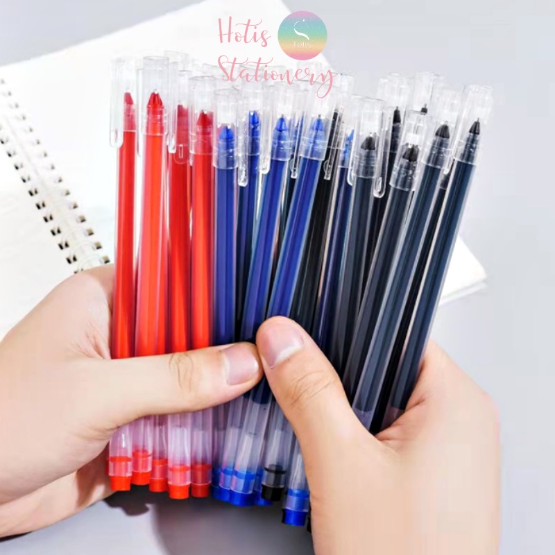 Bút gel vỏ nhựa trong suốt dung lượng mực lớn Xanh/ Đen/ Đỏ - Đầu ống kim 0.5mm Hotis Stationery