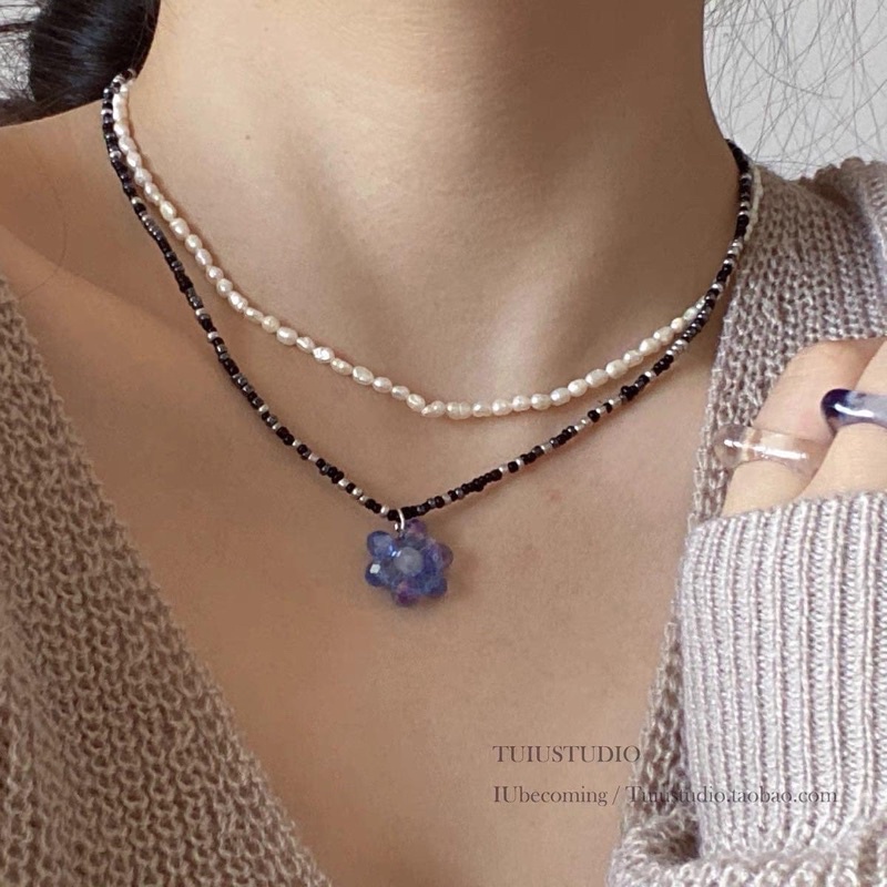 vòng cổ hột cườm hoa trơn màu cute