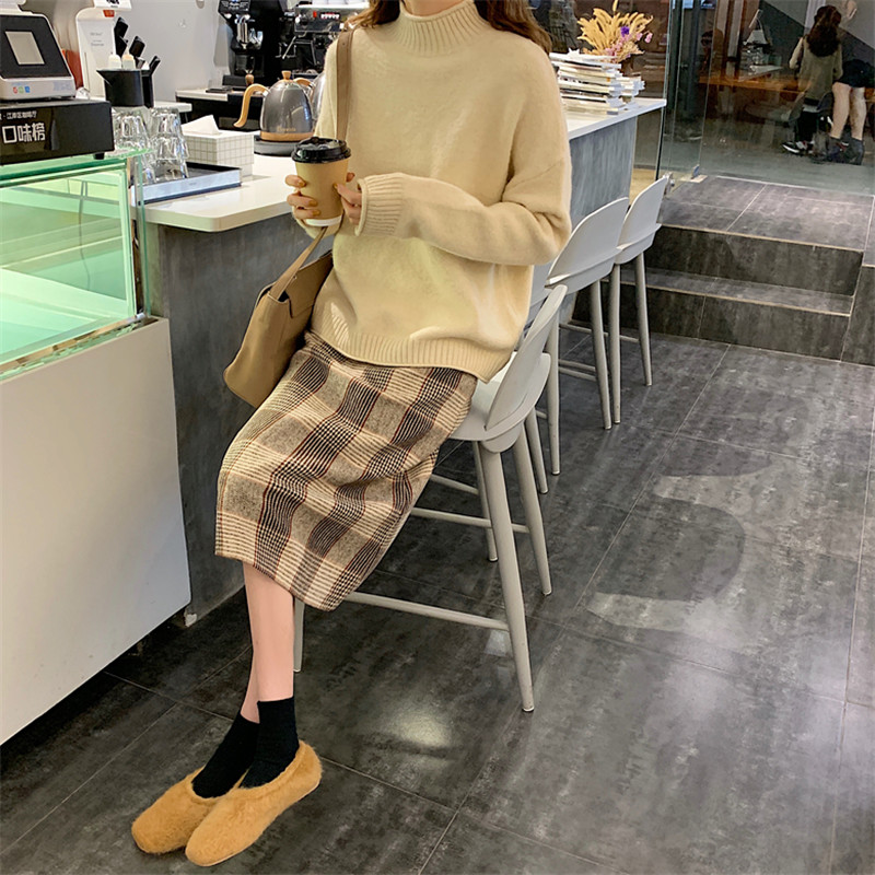 Áo sweater / chân váy sọc caro dệt kim Xiaozhainv phong cách Hàn Quốc xinh xắn cho phái nữ | BigBuy360 - bigbuy360.vn