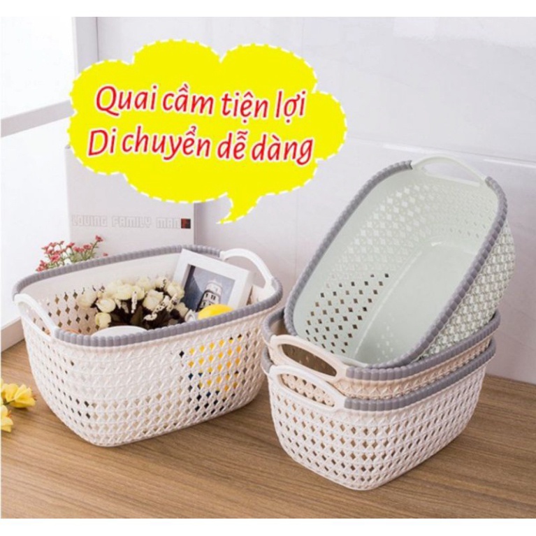 giỏ nhựa đựng đồ đan hoa 2 kích cỡ loại nhỏ, rổ nhựa Việt Nhật 3377