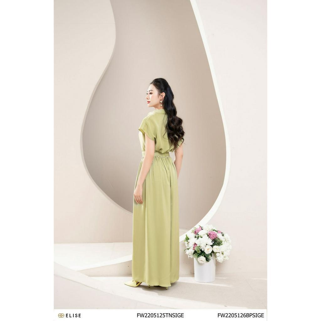Áo sơ mi lụa xanh cốm cổ đổ thiết kế Elise FW2205125TNSIGE